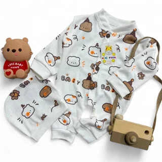 سرهمی نوزادی خرسی با کلاه ست کبریتی ۱/۲/۳ 🧸