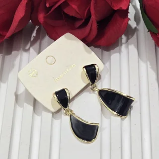 گوشواره میخی طلایی مشکی آویزی مجلسی