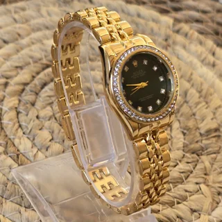 ساعت مچی زنانه صفحه گرد ROLEX صفحه سبز نگین‌دار