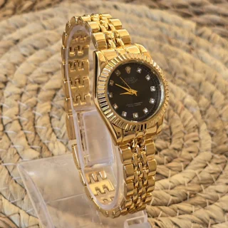 ساعت مچی زنانه صفحه گرد بند فلزی  طلاییROLEX