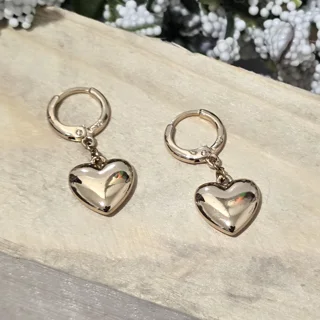 گوشواره ژوپینگ حلقه‌ای آویز قلب طلایی ضد حساسیت همراه با جعبه