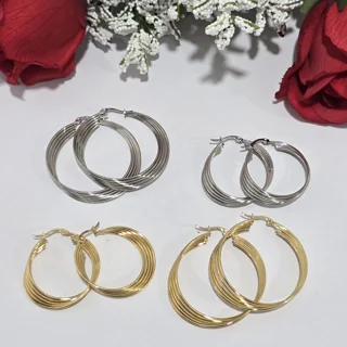 گوشواره حلقه‌ای ۵ لاین پیچی استیل