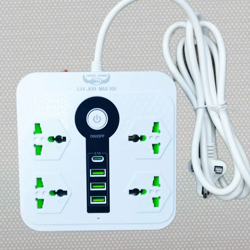 پاور ساکت فراهم کش چند راهی برق  USB+TYP C دار مدل J09 وات 3000 (سفید رنگ)