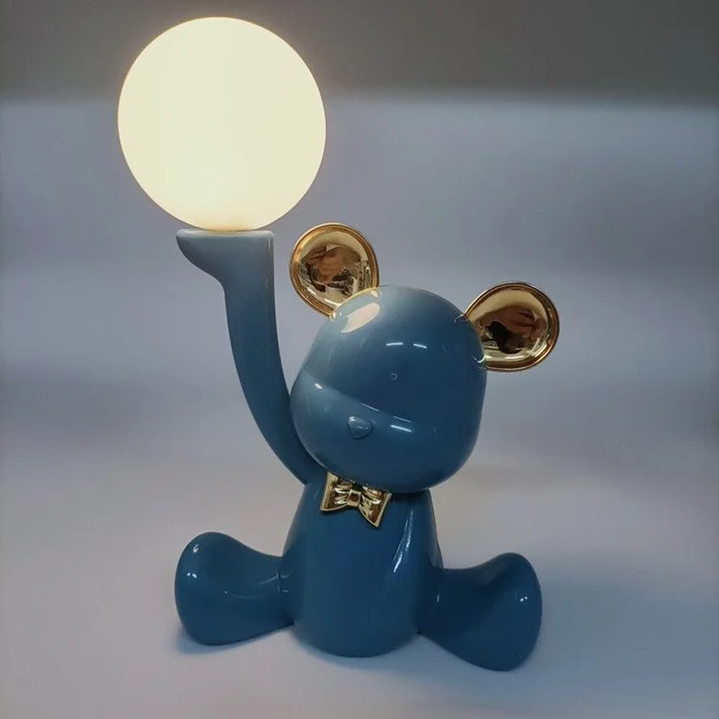 چراغ خواب شارژی و فانتزی خرس توپ در دست ( آبی رنگ)