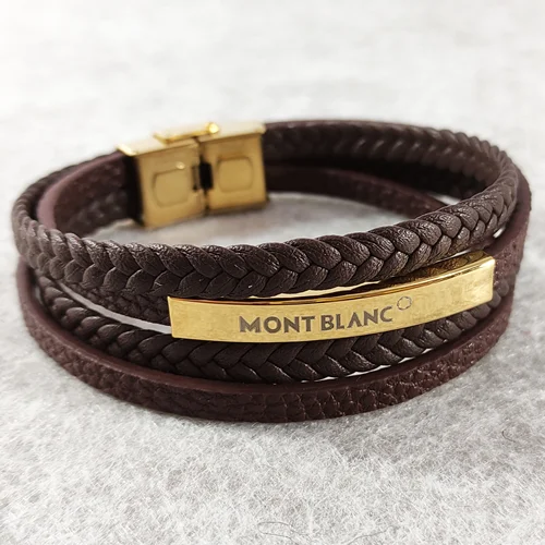 دستبند 4ردیفه مونت بلانک mont blanc قهوه ای،طلایی (ارسال رایگان)
